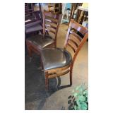 (2) Wooden Chairs W/ Dark Brown Vinyl Seats