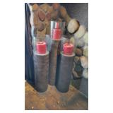 (3) Pillar Floor Candle Holders W/ Glass Top