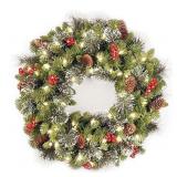 National Tree Company - Crestwood Spruce 24-Inch Pre-Lit Wreath with Soft LED Lights - Retail: $42.18