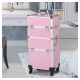 Yaheetech - 3 in 1 Aluminum Rolling Makeup Case - Large/ Pink -Retail $112.99