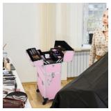 Yaheetech - 3 in 1 Aluminum Rolling Makeup Case - Large/ Pink -Retail $112.99