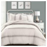 Lush Decor Farmhouse Reversible Stripe 3-piece Comforter Set - Gray - King -Retail $188.99