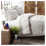 Lush Decor Farmhouse Reversible Stripe 3-piece Comforter Set - Gray - King -Retail $188.99