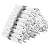 Pre Rolled Silver Plastic Cutlery - 50 Pack Disposable Plastic Utensils, Wrapped Silverware Set with 50 Forks, 50 Knives, 50 Spoons and 50 Napkins for Party and Wedding -Retail $39.99