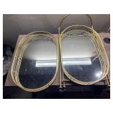 glitzhome 30.75" H Oval Gold Bar Cart with 4 Wheels 2-Tier Deluxe Tray Metal Mirrored Glass Top Rolling Serving Cart