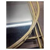 glitzhome 30.75" H Oval Gold Bar Cart with 4 Wheels 2-Tier Deluxe Tray Metal Mirrored Glass Top Rolling Serving Cart