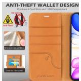 SHIELDON iPhone 12 Wallet Case, iPhone 12 Pro Wallet Cover, Genuine Leather Cover, RFID Blocking, Folio Flip Kickstand, Magnetic Closure for iPhone 12 / Pro 6.1-inch 5G - BROWN