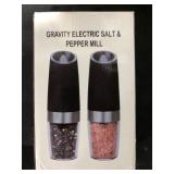 Gravity Electric Salt and Pepper Grinder Set, Automatic Pepper and Salt Mill Grinder Battery-Operated with Adjustable Coarseness, LED Light, One Hand Operated
