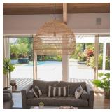 KOUBOO 1050101 Open Weave Cane Rib Bell Hanging Ceiling Lamp, Natural, 25H×29W"