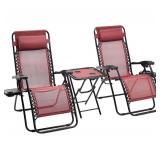 Amazon Basics Textilene Outdoor Adjustable Zero Gravity Folding Reclining Lounge Chair with Side table and Pillow - Pack of 2, Red