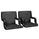 Home-Complete Stadium Seat Chair 2 Pack- Wide Bleacher Cushions with Padded Back Support 6 Reclining Positions, Black
