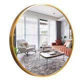 NeuType Round Mirror Metal Framed Wall-Mounted Mirror Hanging Mirror for Bathroom, Washroom, Bedroom, Living Room (Golden, 28" x 28")