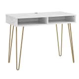 Novogratz Athena Computer Desk with Storage, White Marble