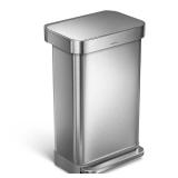 simplehuman - 45 Liter Rectangular Hands-Free Kitchen Step Trash Can with Soft-Close Lid, Brushed Stainless Steel - Brushed Stainless Steel