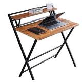 JIWU 2-Style Folding Desk for Small Space, No Assembly Required, Home Corner Desks Simple Computer Desk with Shelf, Foldable Laptop Table