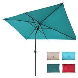 Abba Patio 6.5 x 10ft Rectangular Patio Umbrella Outdoor Market Table Umbrella with Push Button Tilt and Crank for Garden, Lawn, Deck, Backyard & Pool, Turquoise