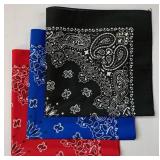 Made in the USA Paisley Bandanas - Red, Royal Blue, and Black (3 pack