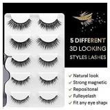 Magnetic Eyeliner and Eyelashes Kit, Magnetic Eyelashes with Eyeliner, False Lashes 5 Pairs with Tweezers, Easy to Wear may vary from stock photo