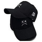 Home Fashion DIY Sad Boys Adjustable Hat Crying Face Embroidery Baseball Cap Dad Hat Hip Hop Cap Black 2 pack