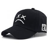 Home Fashion DIY Sad Boys Adjustable Hat Crying Face Embroidery Baseball Cap Dad Hat Hip Hop Cap Black 2 pack