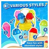 Kidtion Beach Toys 20 Pcs, Dessert-Themed Sand Toys Set with Sand Buckets and Shovels for Kids, Cute Ice Cream Sand Toys & Beach Toys with Mesh Bag, Colorful Beach Toy Set with Inspiring Molds