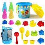 Kidtion Beach Toys 20 Pcs, Dessert-Themed Sand Toys Set with Sand Buckets and Shovels for Kids, Cute Ice Cream Sand Toys & Beach Toys with Mesh Bag, Colorful Beach Toy Set with Inspiring Molds