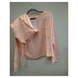 size large peach long sleeved sleep shirt and shorts set