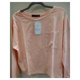 size large peach long sleeved sleep shirt and shorts set