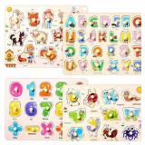 Wooden Puzzles Set for Toddlers 3 4 Years Old, Alphabet ABC, Numbers and Farm Animals Learning Puzzles Board for Kids, Preschool Educational Puzzles Activity Toys Gift for Boys Girls