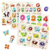 Wooden Puzzles Set for Toddlers 3 4 Years Old, Alphabet ABC, Numbers and Farm Animals Learning Puzzles Board for Kids, Preschool Educational Puzzles Activity Toys Gift for Boys Girls