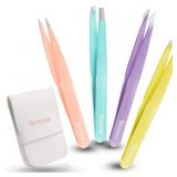 Precision Tweezers for Eyebrows, Terresa 4 Pack Eyebrow Tweezer Set for Ingrown Hair Removal, Professional Brow Tweezers for Women & Girls, Daily Beauty Hair Plucking Tool with Carry Case