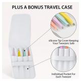 Precision Tweezers for Eyebrows, Terresa 4 Pack Eyebrow Tweezer Set for Ingrown Hair Removal, Professional Brow Tweezers for Women & Girls, Daily Beauty Hair Plucking Tool with Carry Case