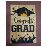 Congrats Grad burlap look yard garden flag 18.5x12 inches