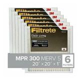 Filtrete Mpr 300 20x20x1 Ac Furnace Air Filter, Clean Living Basic Dust, 6-pack