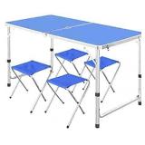 labworkauto 4FT Blue Foldable Portable Table Aluminum