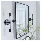 TEHOME 27 x 35 inch Farmhouse Large Black Metal Framed Pivot Rectangle Bathroom Mirror