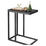 WLIVE Snack Side Table, C Shaped End Table for Sofa Couch and Bed, Black