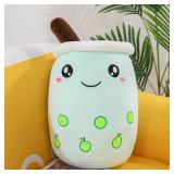 Boba Plush Stuffed Toy Green Apple Bubble Tea Boba Pearl Milk Tea Plush Toys Figure Living Room Sofa Bedroom Hug Pillow Young Girl and Child Birthday Gift
