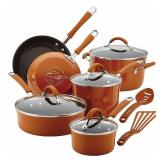 Rachael Ray - Cucina 12-Piece Nonstick Cookware Set - Espresso/Pumpkin Orange