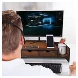 Crestlive Products Luxury Bamboo Computer Monitor Stand Riser with Adjustable Storage Organizer & Drawers Laptop Cellphone TV Printer Stand, Antique Brown