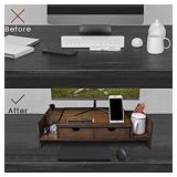 Crestlive Products Luxury Bamboo Computer Monitor Stand Riser with Adjustable Storage Organizer & Drawers Laptop Cellphone TV Printer Stand, Antique Brown