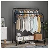 UDEAR Garment Rack Freestanding Hanger Double Rods Multi-functional Bedroom Clothing Rack, Black