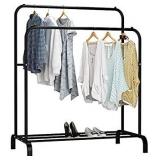 UDEAR Garment Rack Freestanding Hanger Double Rods Multi-functional Bedroom Clothing Rack, Black