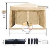 LAZZO 10x10ft Pop up Canopy Tent, Portable Commercial Outdoor Canopy Shelter with Carry Bag, 4 Removable Sidewall Contain Mesh Wall, 4 Weight Bags Without Sand, 8Stakes&4Ropes, Beige