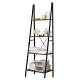 LINSY HOME Ladder Shelf for Living Room, Industrial 4 Tier Bookshelf, Rustic Storage Shelves with Black Metal Frame Tall Bookcase Wood Look, Accent Furniture for Bedroom, Bathroom, 67 Inch