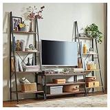 LINSY HOME Ladder Shelf for Living Room, Industrial 4 Tier Bookshelf, Rustic Storage Shelves with Black Metal Frame Tall Bookcase Wood Look, Accent Furniture for Bedroom, Bathroom, 67 Inch