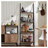 LINSY HOME Ladder Shelf for Living Room, Industrial 4 Tier Bookshelf, Rustic Storage Shelves with Black Metal Frame Tall Bookcase Wood Look, Accent Furniture for Bedroom, Bathroom, 67 Inch