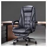 Hbada Ergonomic Desk Chair Executive Office Chair PU Leather Swivel Desk Chairs,Adjustable Height High-Back Reclining Chair with Padded Armrest and Footrest, Black
