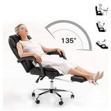Hbada Ergonomic Desk Chair Executive Office Chair PU Leather Swivel Desk Chairs,Adjustable Height High-Back Reclining Chair with Padded Armrest and Footrest, Black