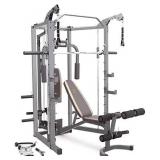 Marcy Smith Cage Machine with Workout Bench and Weight Bar Home Gym Equipment SM-4008